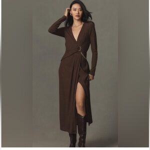 Acler‎ "Alfred" MOCHA Midi Gold Detail Dress Size 4